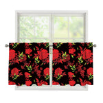 Black And Red Roses Floral Print Tier Curtains