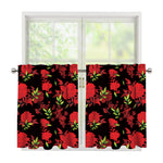 Black And Red Roses Floral Print Tier Curtains