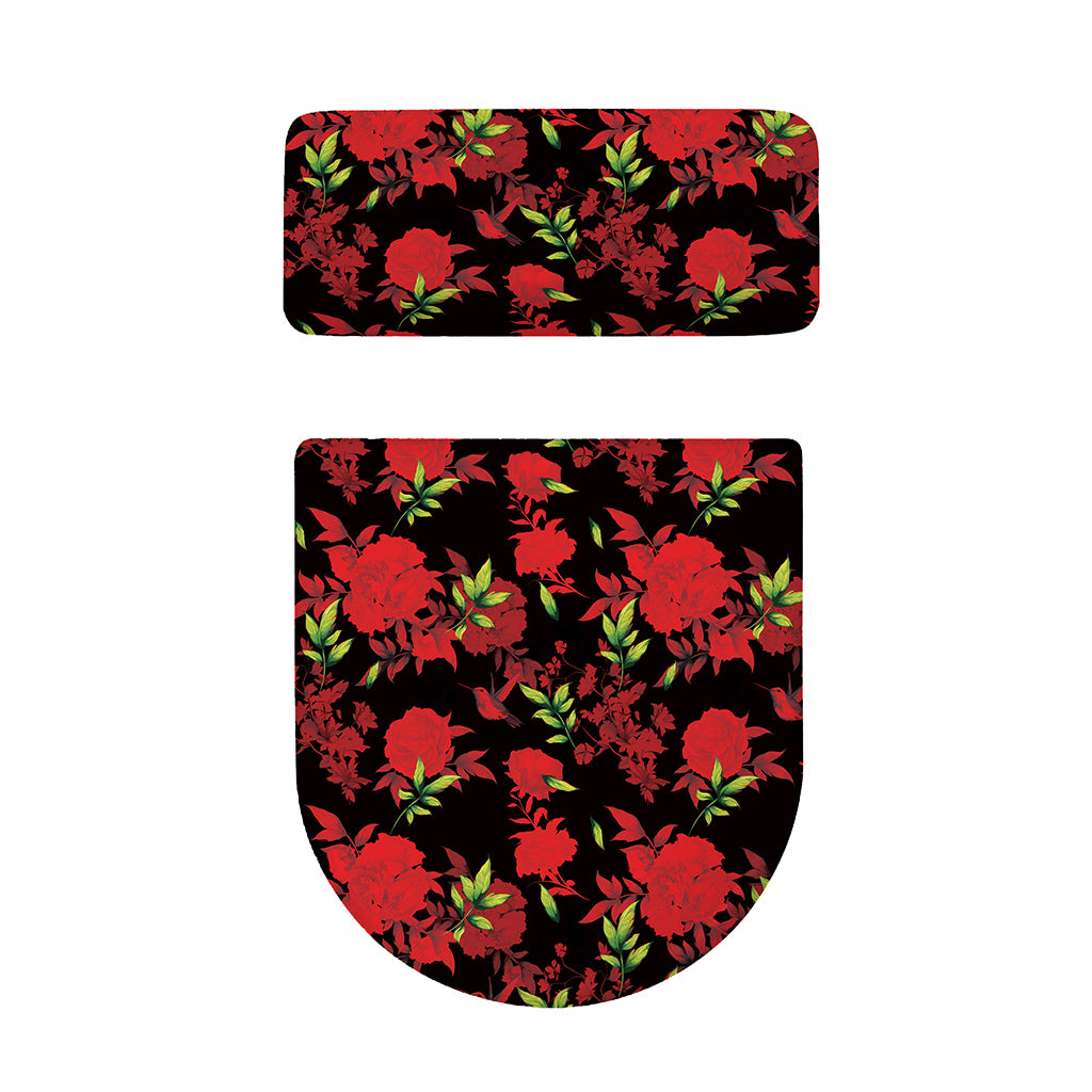 Black And Red Roses Floral Print Toilet Lid And Tank Cover Set