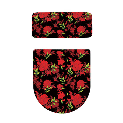 Black And Red Roses Floral Print Toilet Lid And Tank Cover Set
