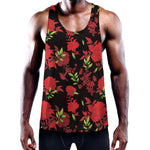 Black And Red Roses Floral Print Training Tank Top