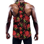 Black And Red Roses Floral Print Training Tank Top