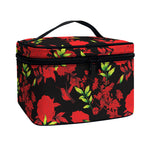 Black And Red Roses Floral Print Travel Makeup Bag