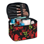 Black And Red Roses Floral Print Travel Makeup Bag