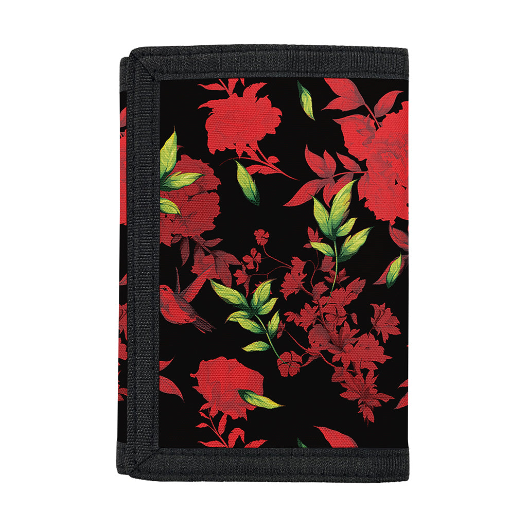 Black And Red Roses Floral Print Trifold Wallet