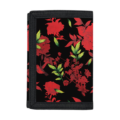 Black And Red Roses Floral Print Trifold Wallet