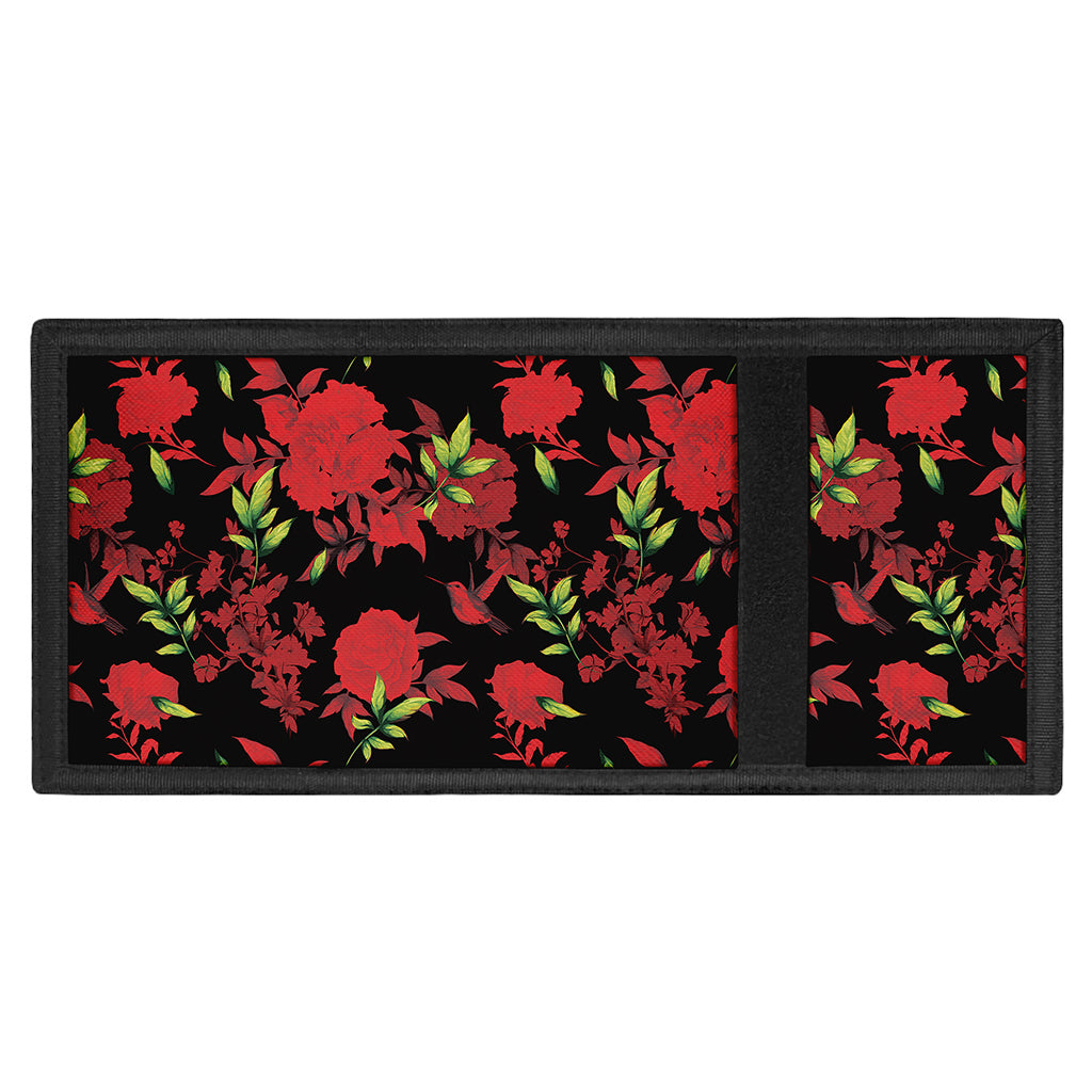 Black And Red Roses Floral Print Trifold Wallet