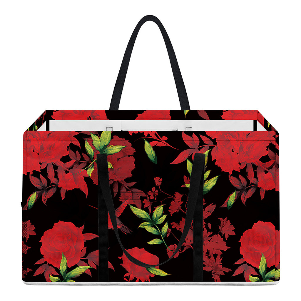 Black And Red Roses Floral Print Utility Tote Bag