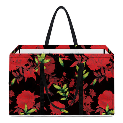 Black And Red Roses Floral Print Utility Tote Bag