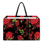 Black And Red Roses Floral Print Utility Tote Bag