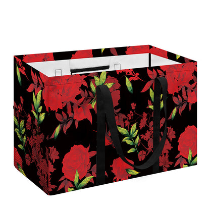 Black And Red Roses Floral Print Utility Tote Bag