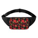Black And Red Roses Floral Print Waist Bag
