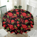 Black And Red Roses Floral Print Waterproof Round Tablecloth