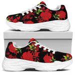 Black And Red Roses Floral Print White Chunky Shoes