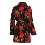 Black And Red Roses Floral Print Women's Bathrobe