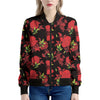 Black And Red Roses Floral Print Women's Bomber Jacket