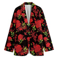 Black And Red Roses Floral Print Women's Cotton Blazer