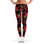 Black And Red Roses Floral Print Women's Leggings