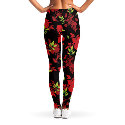 Black And Red Roses Floral Print Women's Leggings