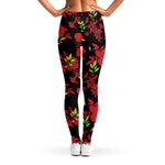 Black And Red Roses Floral Print Women's Leggings