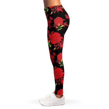 Black And Red Roses Floral Print Women's Leggings