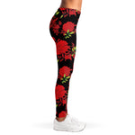 Black And Red Roses Floral Print Women's Leggings