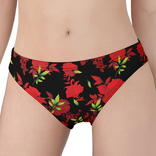 Black And Red Roses Floral Print Women's Panties