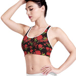 Black And Red Roses Floral Print Women's Sports Bra
