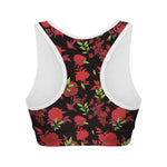 Black And Red Roses Floral Print Women's Sports Bra