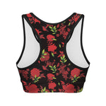 Black And Red Roses Floral Print Women's Sports Bra