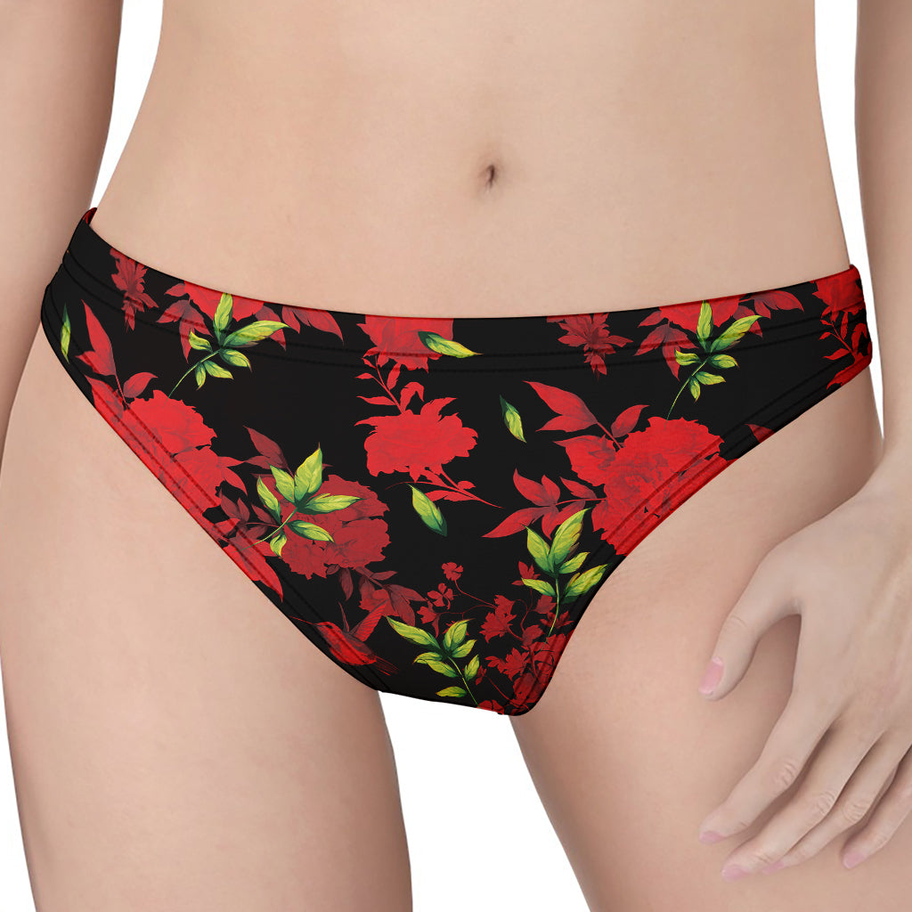 Black And Red Roses Floral Print Women's Thong