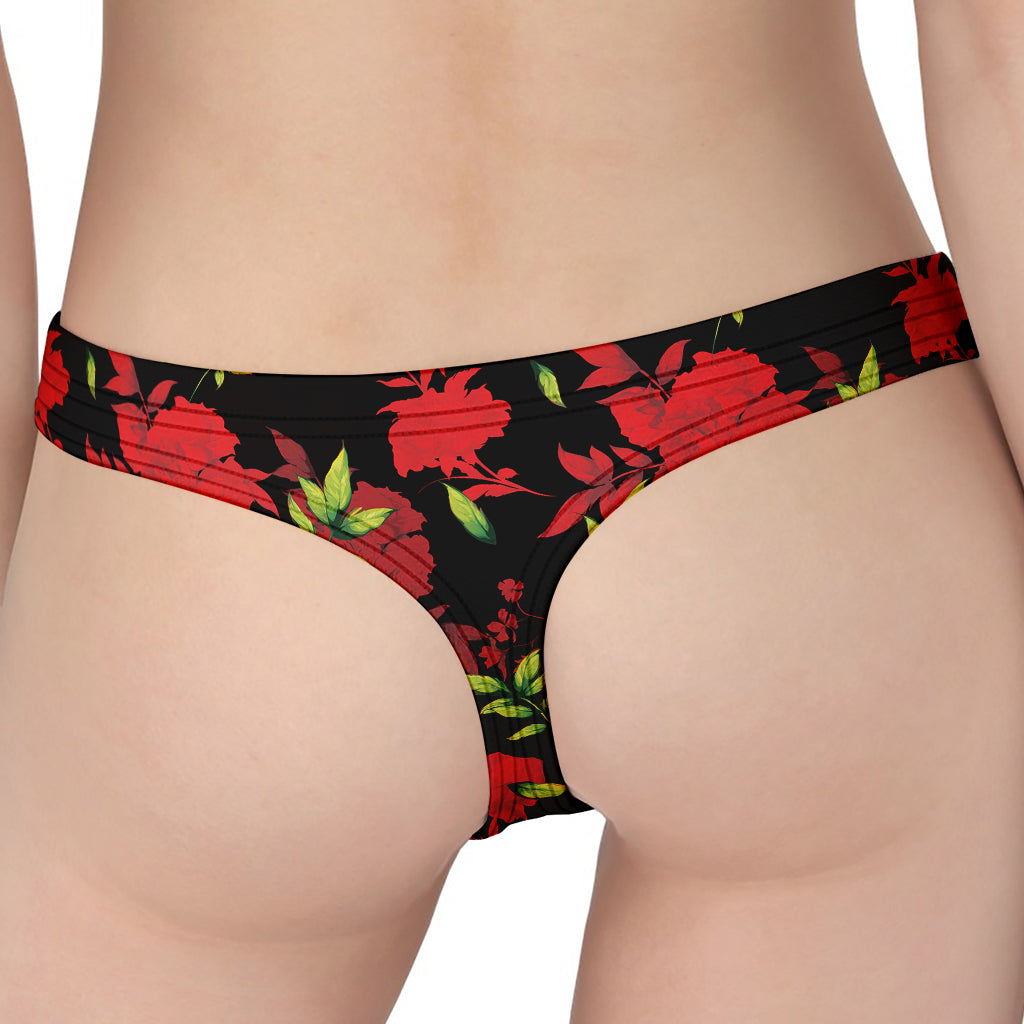 Black And Red Roses Floral Print Women's Thong