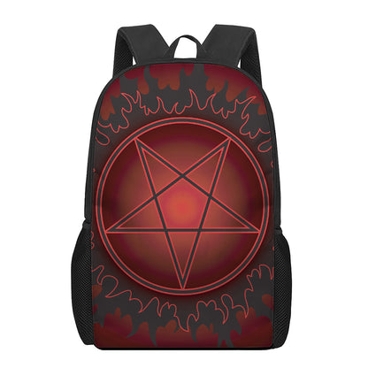 Black And Red Satanic Pentagram Print 17 Inch Backpack