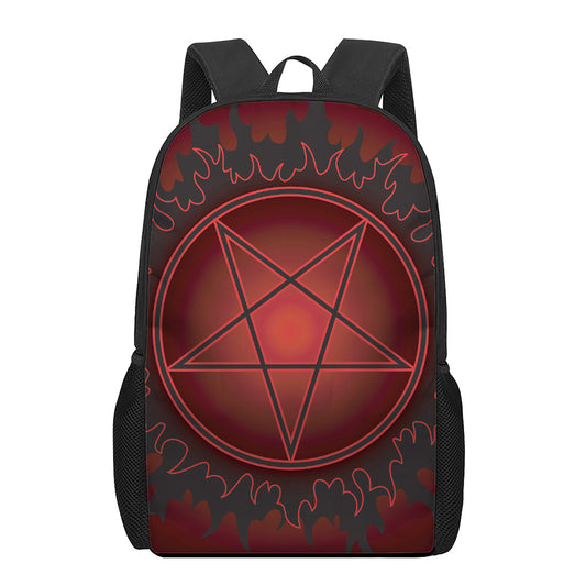Black And Red Satanic Pentagram Print 17 Inch Backpack