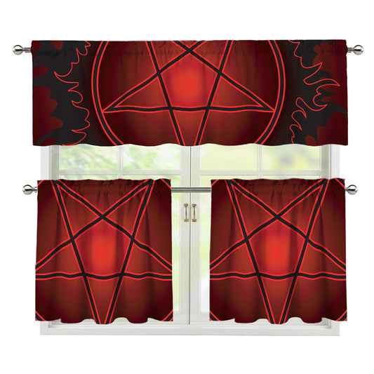Black And Red Satanic Pentagram Print 3 Piece Kitchen Curtains