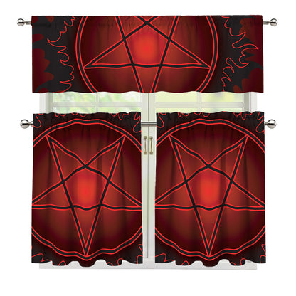 Black And Red Satanic Pentagram Print 3 Piece Kitchen Curtains