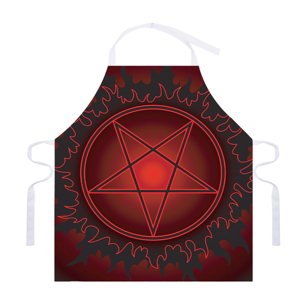 Black And Red Satanic Pentagram Print Adjustable Apron