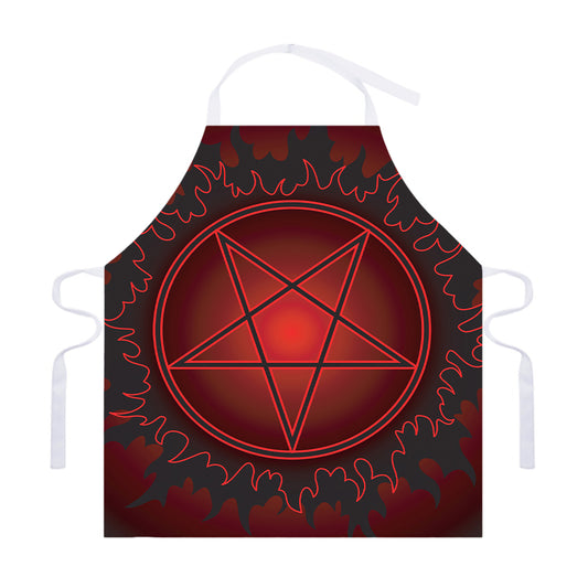 Black And Red Satanic Pentagram Print Adjustable Apron