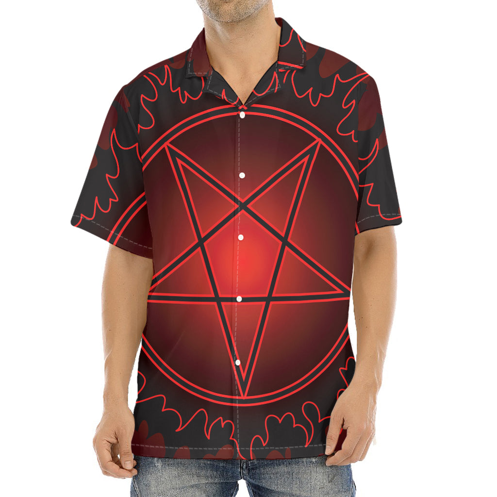 Black And Red Satanic Pentagram Print Aloha Shirt