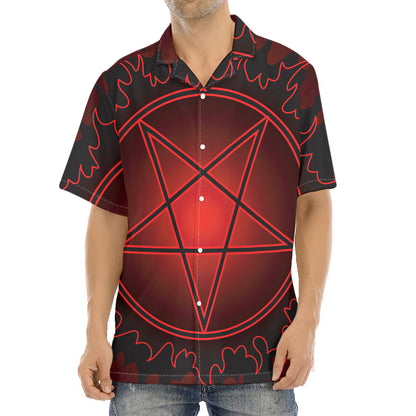 Black And Red Satanic Pentagram Print Aloha Shirt