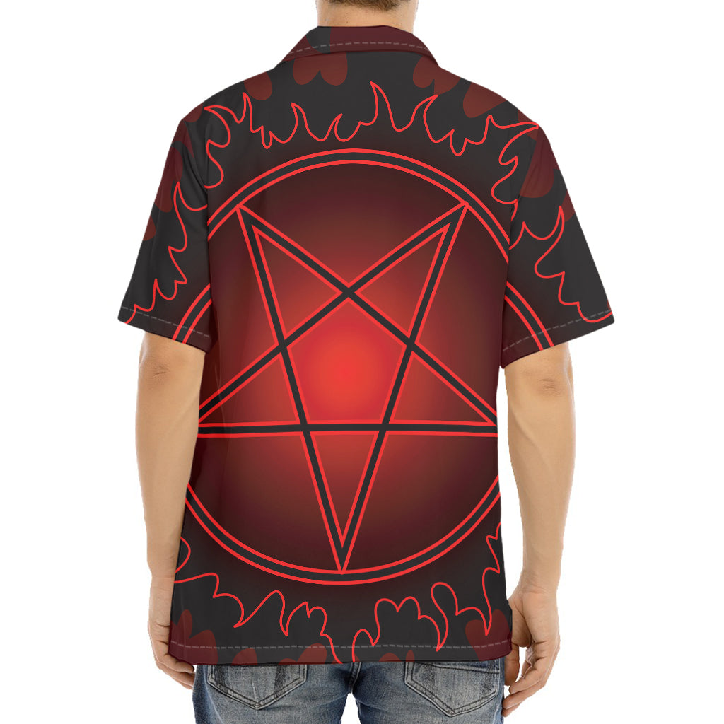 Black And Red Satanic Pentagram Print Aloha Shirt