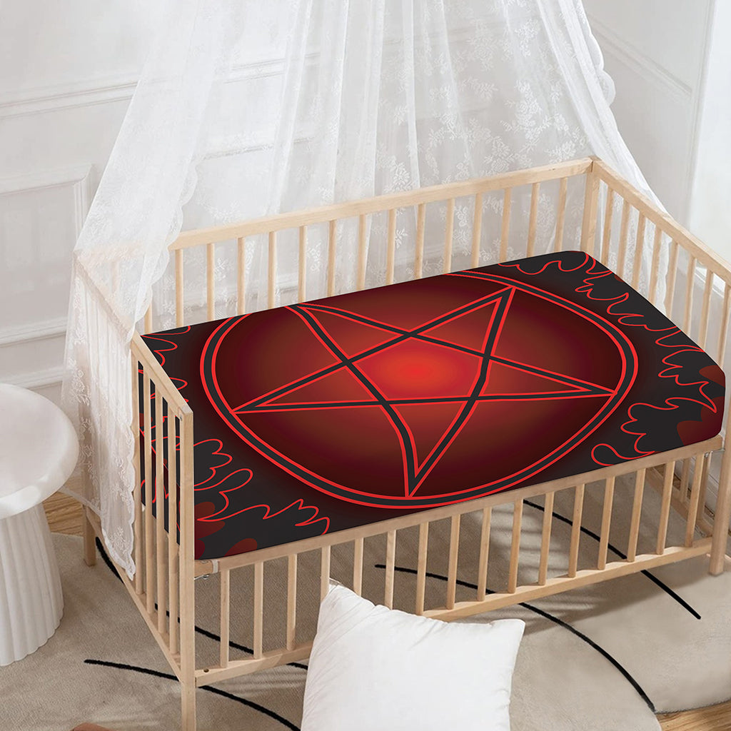 Black And Red Satanic Pentagram Print Baby Crib Sheet