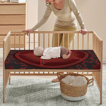 Black And Red Satanic Pentagram Print Baby Crib Sheet