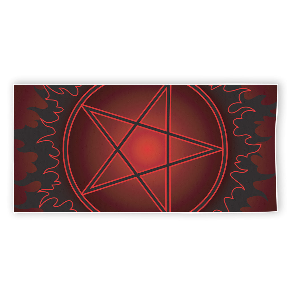 Black And Red Satanic Pentagram Print Beach Towel