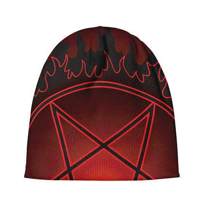 Black And Red Satanic Pentagram Print Beanie