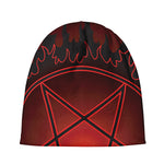 Black And Red Satanic Pentagram Print Beanie