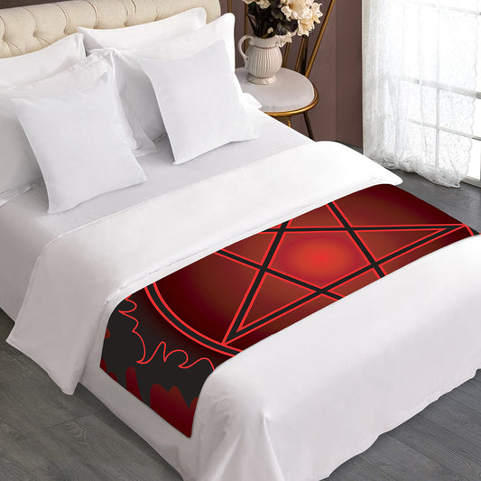 Black And Red Satanic Pentagram Print Bed Runner