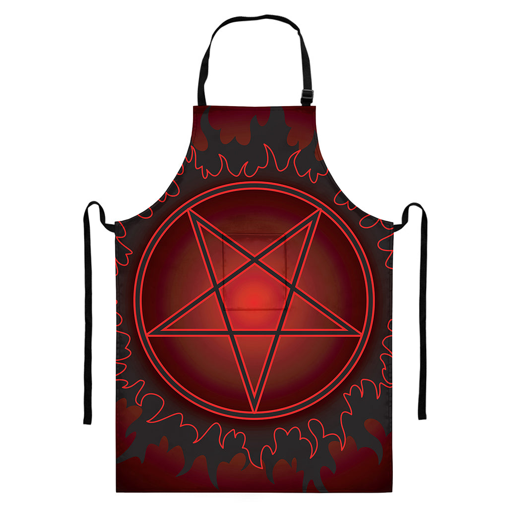 Black And Red Satanic Pentagram Print Bib Apron With Pocket