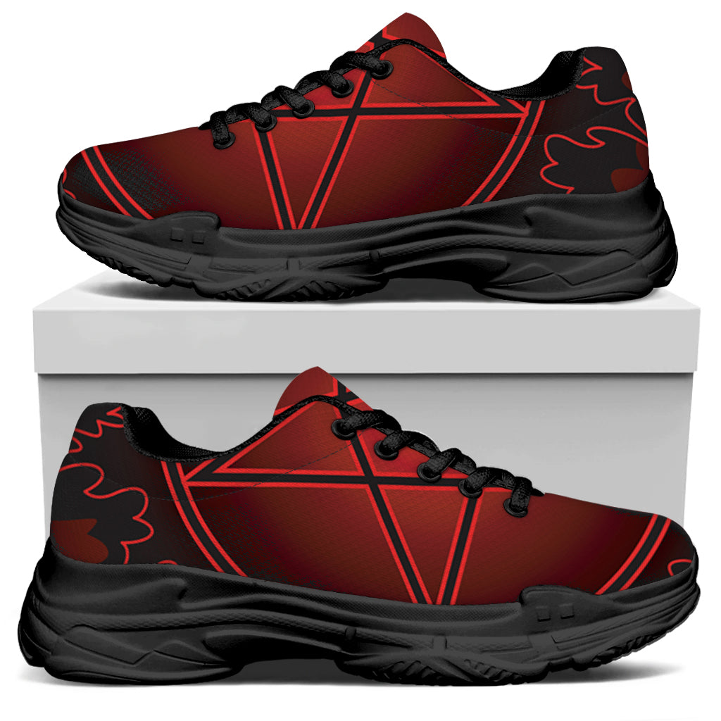 Black And Red Satanic Pentagram Print Black Chunky Shoes