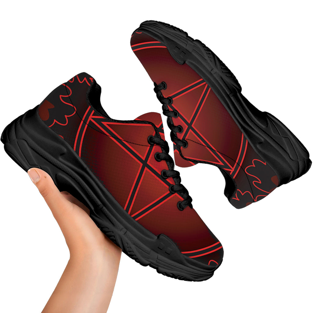 Black And Red Satanic Pentagram Print Black Chunky Shoes